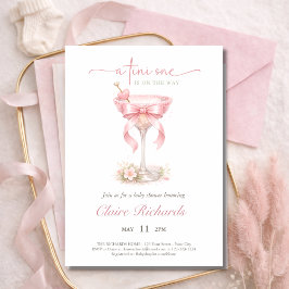 Invitación Pink Tini One Is On The Way Girl Baby Shower 