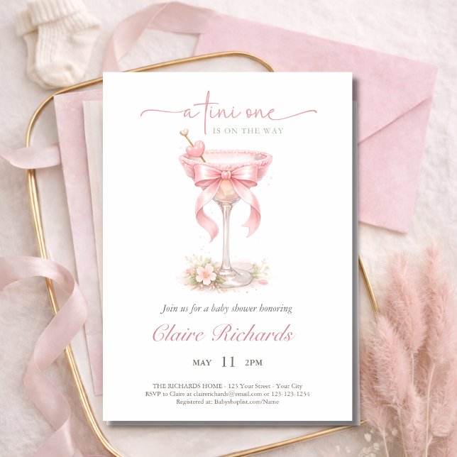 Invitación Pink Tini One Is On The Way Girl Baby Shower  (Subido por el creador)