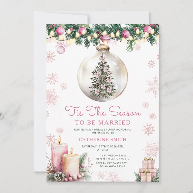 Invitación Pink Tis The Season to Be Married Bridal Shower (Anverso)