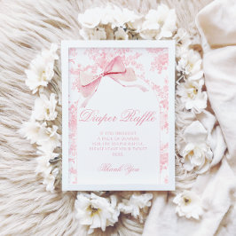 Invitación Pink Toile Bow Baby Girl Shower Diaper Raffle Rótu