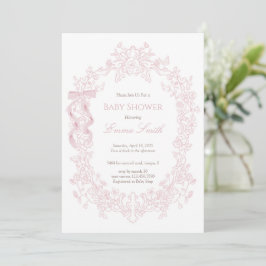 Invitación Pink Toile Coquette Bow Vintage Floral Baby Shower