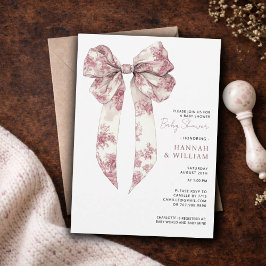 Invitación Pink Toile Coquette Ribbon Girl Baby Shower