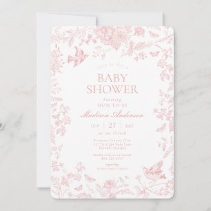 Invitación Pink Toile De Jouy French Floral Baby Shower