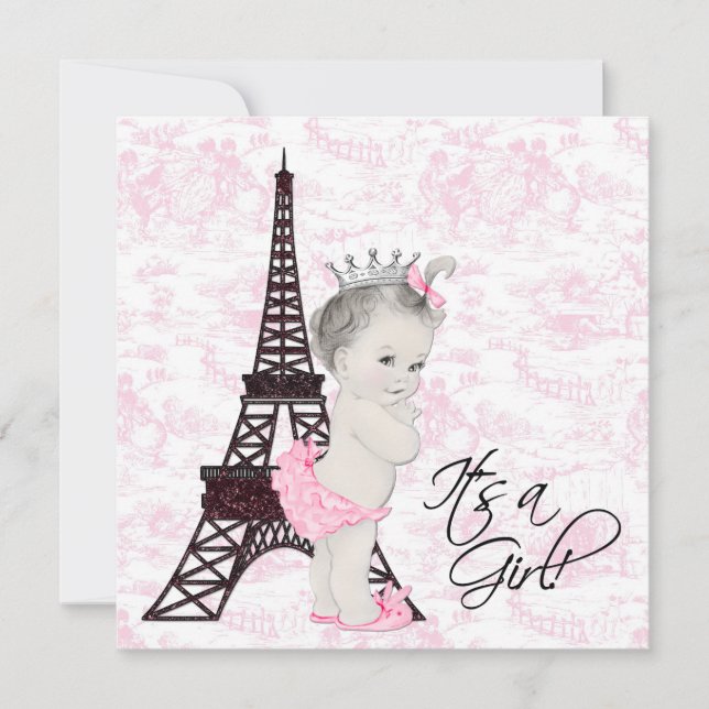 Invitación Pink Toile Paris Baby Shower (Anverso)