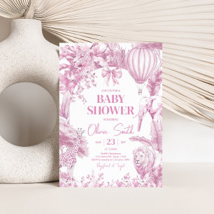 Invitación Pink Toile Safari Baby Shower
