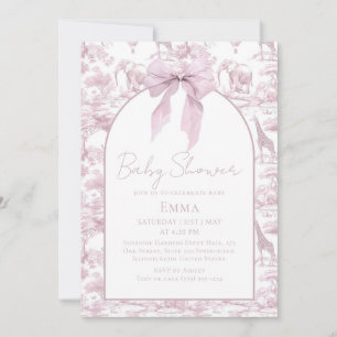 Invitación Pink Toile Safari Girl Baby Shower Invitation