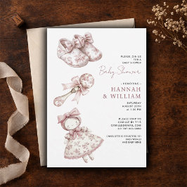 Invitación Pink Toile Vintage Nursery Girl Baby Shower