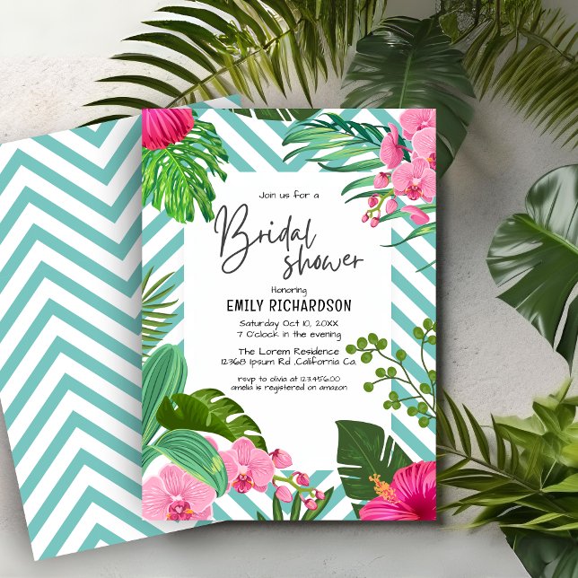 Invitación Pink Tropical Beach Floral Bridal Shower (Subido por el creador)