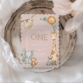 Invitación Pink Tropical Wild One Jungle Safari Animales