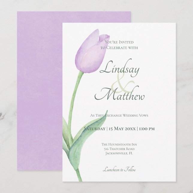 Invitación Pink Tulip Solo Purple Modern (Anverso / Reverso)