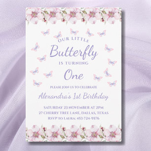 Invitación Pink Turning One Our Little Butterfly 1er cumpleañ