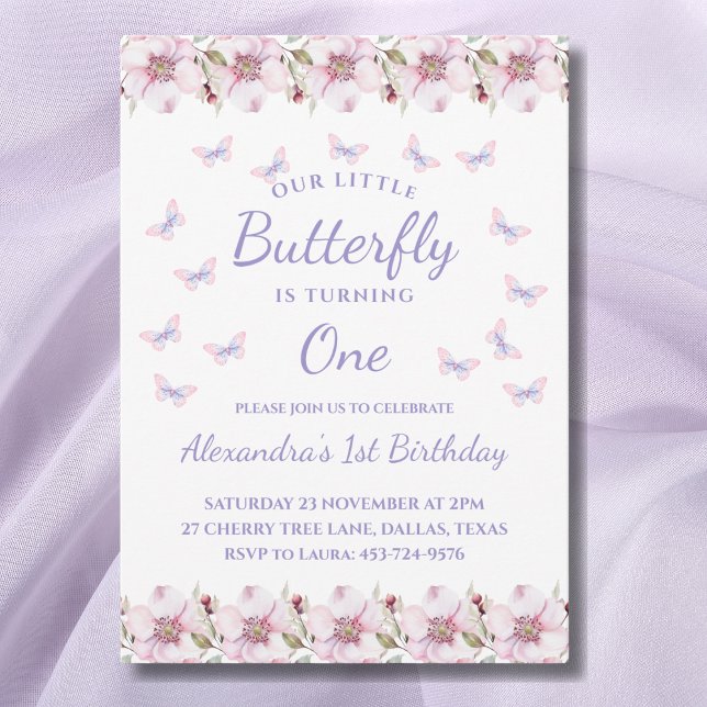 Invitación Pink Turning One Our Little Butterfly 1er cumpleañ (Subido por el creador)