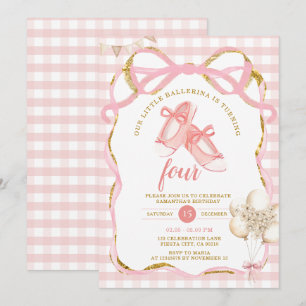 Invitación Pink Tutu Ballerina Gingham Birthday
