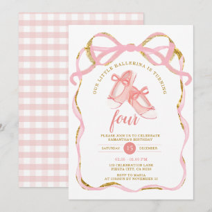 Invitación Pink Tutu Ballerina Partido del Cumpleaños Cinta d