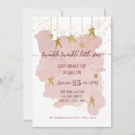 Invitación Pink Twinkle Little Star Gold Chica Baby Shower