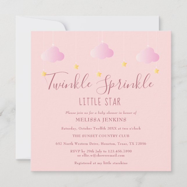 Invitación Pink Twinkle Sprinkle Little Star Baby Shower (Anverso)