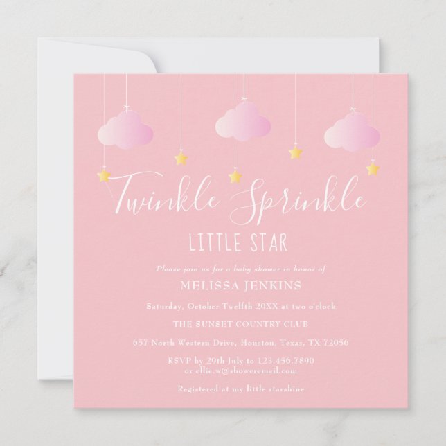 Invitación Pink Twinkle Sprinkle Little Star Baby Shower (Anverso)