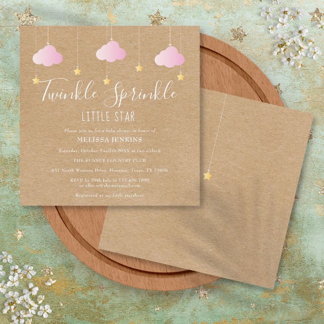 Invitación Pink Twinkle Sprinkle Little Star Baby Shower Boho (Pink Twinkle Sprinkle Little Star Baby Shower Boho Invitation)