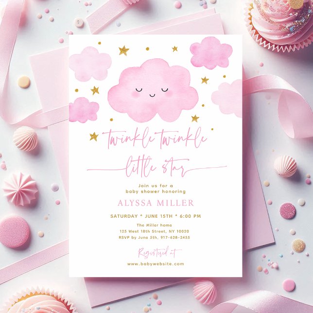 Invitación Pink Twinkle Star Cloud Baby Shower (Subido por el creador)