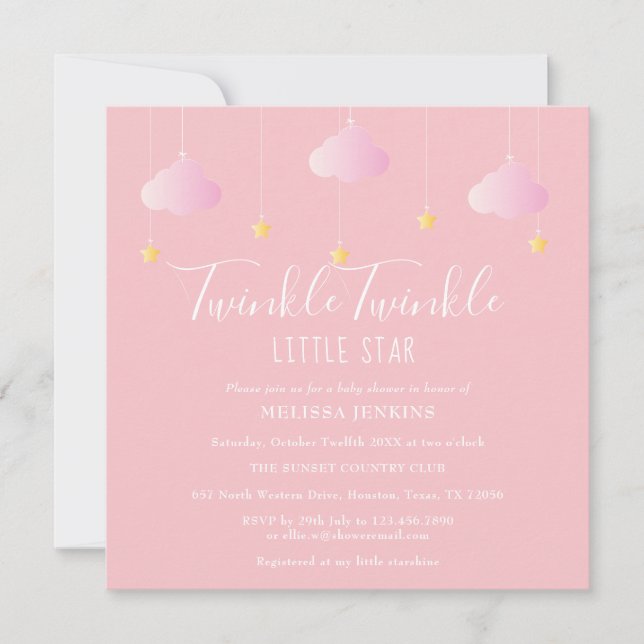 Invitación Pink Twinkle Twinkle Little Star Baby Shower (Anverso)