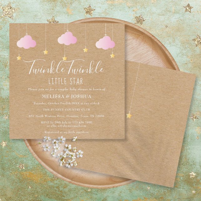 Invitación Pink Twinkle Twinkle Little Star Baby Shower (Subido por el creador)