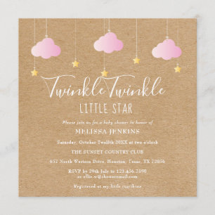 Invitación Pink Twinkle Twinkle Little Star Baby Shower Boho
