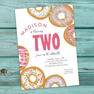 Invitación Pink Two Donut Second Birday Party