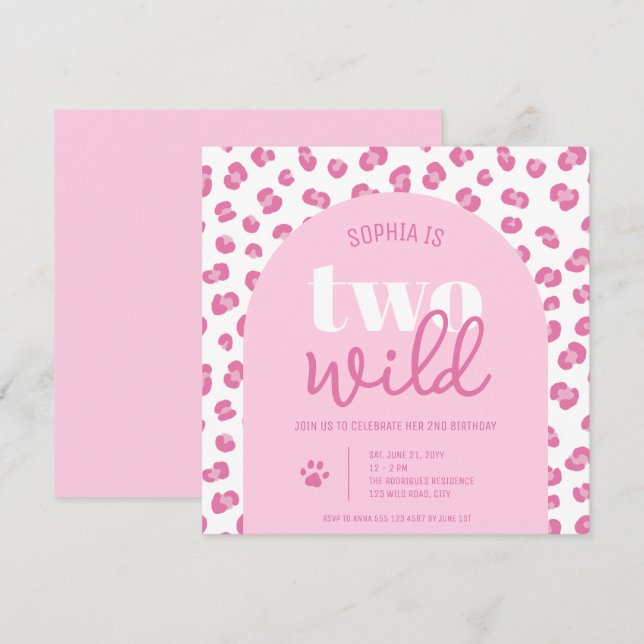 Invitación Pink Two Wild Girl Second Birthday Invitation (Anverso / Reverso)