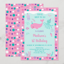 Pink Under the Sea Nautical Whale Cumpleaños