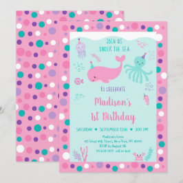Invitación Pink Under the Sea Nautical Whale Cumpleaños