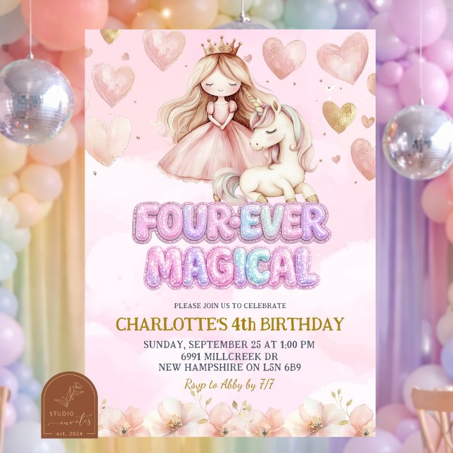 Invitación Pink Unicorn Four ever Magical Fourth Birthday (Subido por el creador)