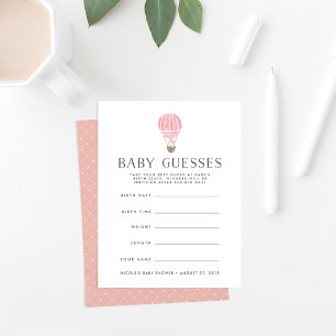 Invitación Pink Up in the Air Baby Shower Guessing Game Card