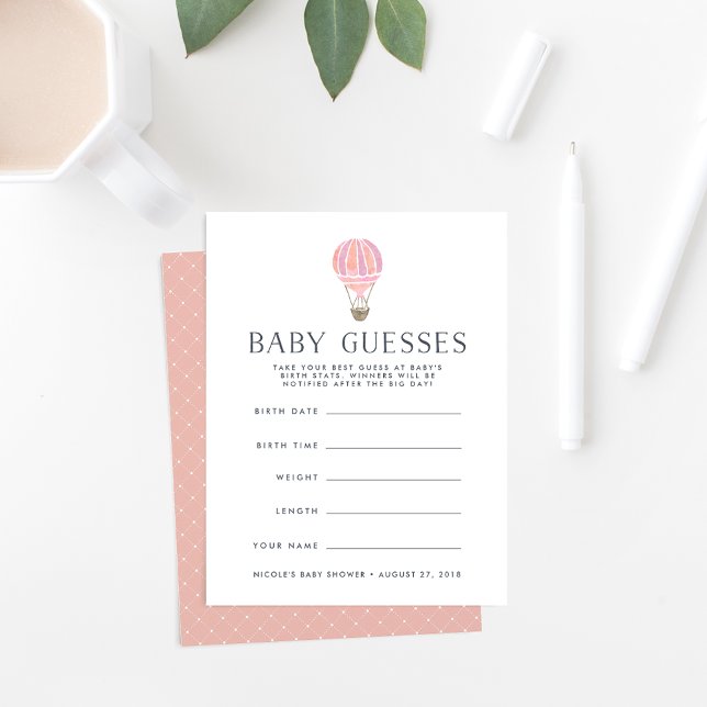 Invitación Pink Up in the Air Baby Shower Guessing Game Card (Subido por el creador)