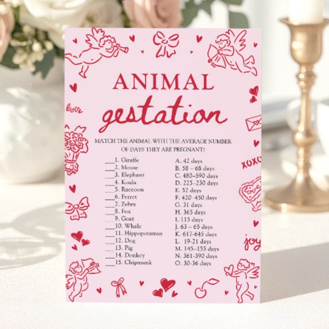 Invitación Pink Valentine Animal Gestation Baby Shower Game (Pink Valentine Animal Gestation Baby Shower Game)