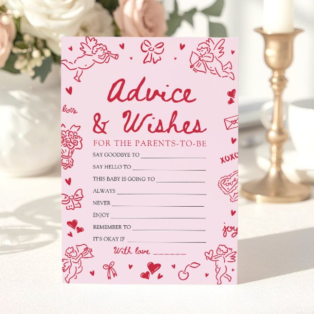 Invitación Pink Valentine Baby Shower Advice and Wishes Game (Pink Valentine Baby Shower Advice and Wishes Game )
