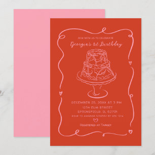 Invitación Pink Valentine Conquette Bow Chica primer cumpleañ