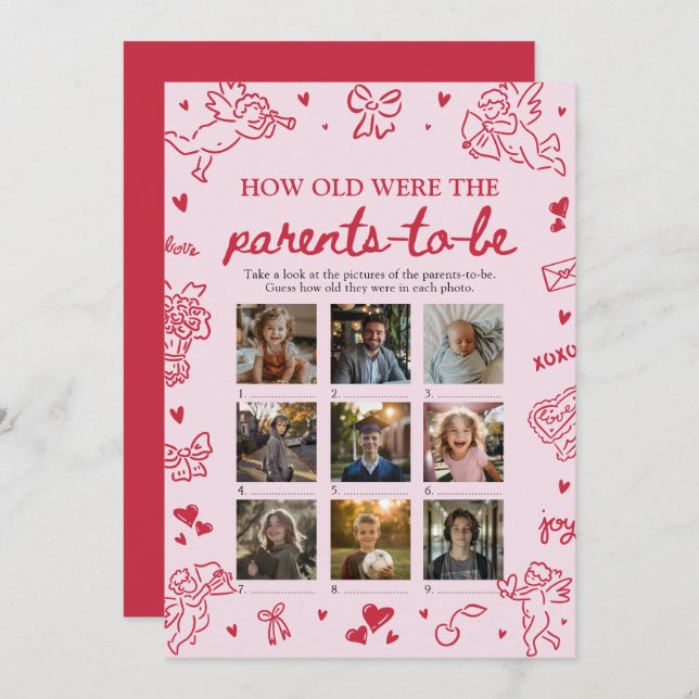 Invitación Pink Valentine How Old Were The Parents Game (Anverso / Reverso)