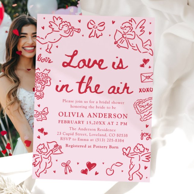 Invitación Pink Valentine Love is in the Air Bridal Shower (Pink Valentine Love is in the Air Bridal Shower Invitation)