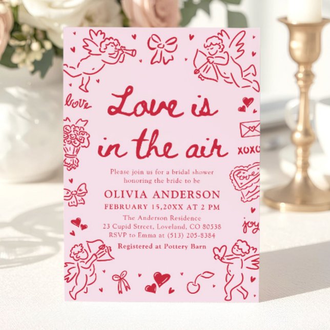 Invitación Pink Valentine Love is in the Air Bridal Shower (Pink Valentine Love is in the Air Bridal Shower Invitation)