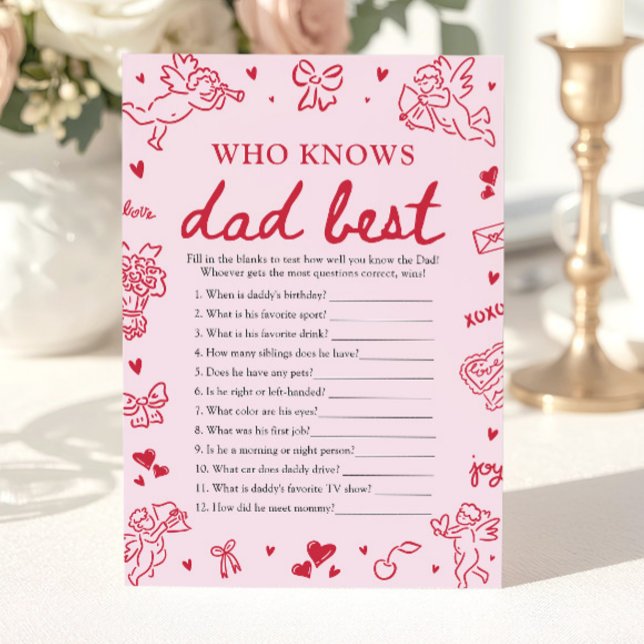 Invitación Pink Valentine Who Knows Dad Best Baby Shower Game (Pink Valentine Who Knows Dad Best Baby Shower Game)