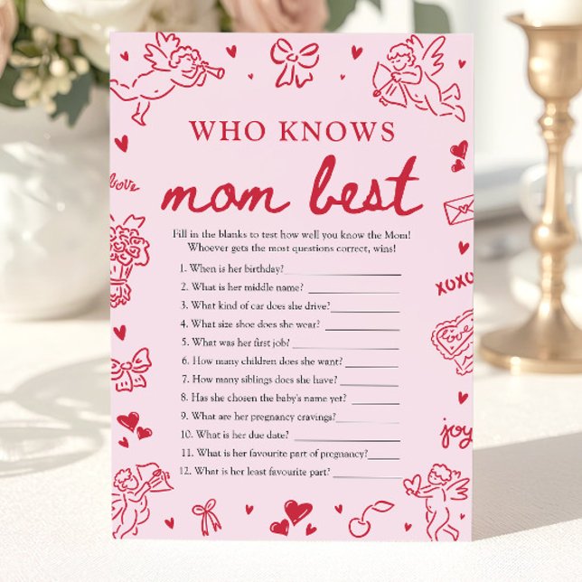 Invitación Pink Valentine Who Knows Mom Best Baby Shower Game (Pink Valentine Who Knows Mom Best Baby Shower Game)