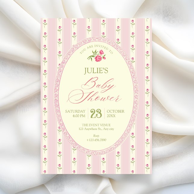 Invitación Pink vintage baby shower (Subido por el creador)