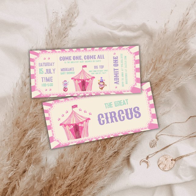 Invitación Pink Vintage Circus Ticket Carnival Baby shower (Pink Vintage Circus Ticket Carnival Baby shower Invitation)