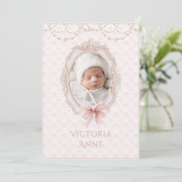 Invitación Pink Vintage Elegant Baby Girl Birth Announcement
