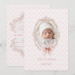 Invitación Pink Vintage Elegant Baby Girl Birth Announcement