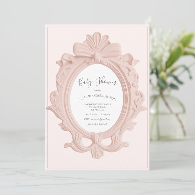 Invitación Pink Vintage Frame Baby Shower (Anverso de pie)