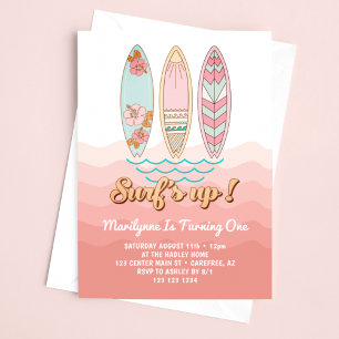 Invitación Pink Vintage Surfs Up First Birthday