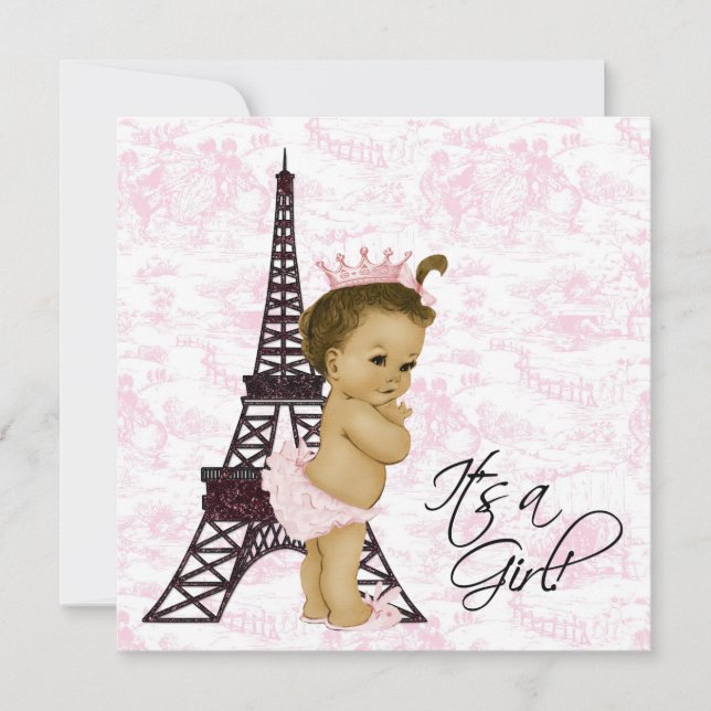 Invitación Pink Vintage Toile Paris Baby Shower (Anverso)