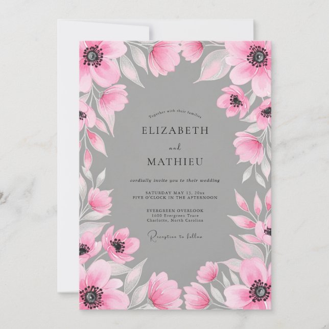 Invitación Pink Watercolor Blossom Wedding (Anverso)