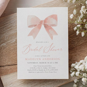 Invitación Pink Watercolor Bow Bridal Shower